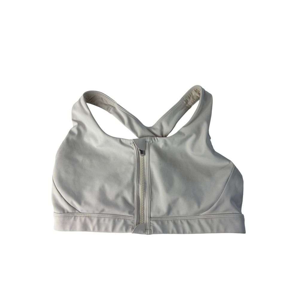 Athleta Ultimate Zip Front Sports Bra Womens L High Support Racerback White D-DD